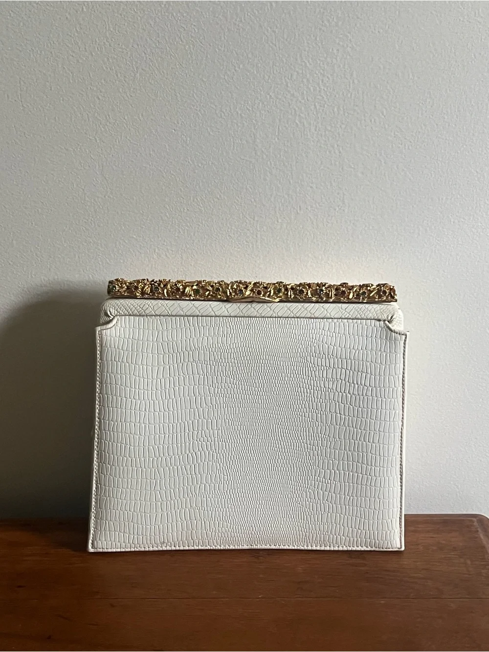 Vintage Meyers USA White Jeweled Frame Clutch Purse Mid Century